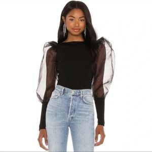 Alice + Olivia Abella Sheer puff sleeve sweater- size small